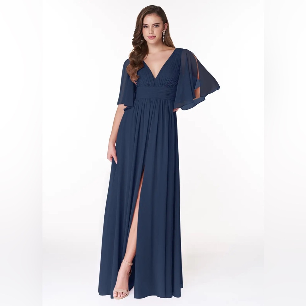 AZAZIE TEMEKA Dark Navy A-Line Ruched Chiffon Dress Size A2